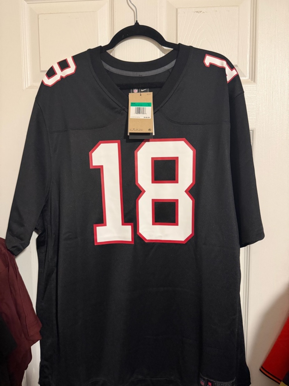 Authentic Nike Kirk Cousins Black Football Jersey with White and Red Number 18